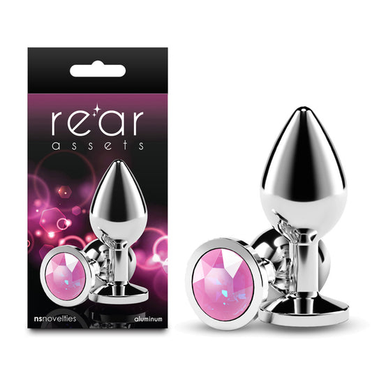 Rear Assets Silver - Medium - Pink Gem - Silver Medium Metal Butt Plug with Pink Gem Base