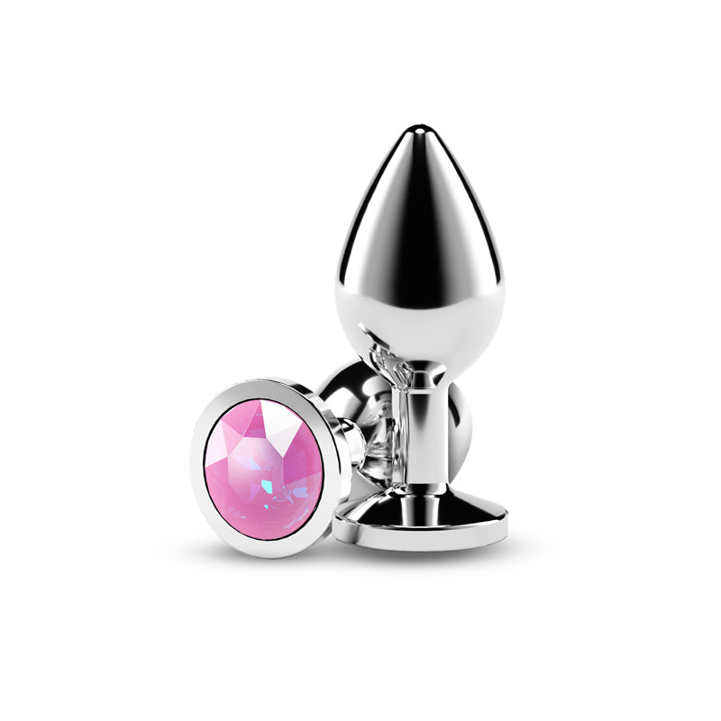 Rear Assets Silver - Medium - Pink Gem - Silver Medium Metal Butt Plug with Pink Gem Base
