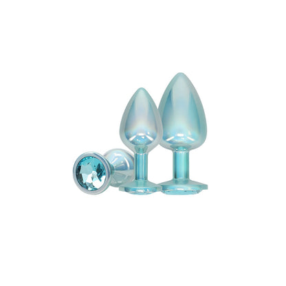 OUCH! Paris Collection - Metal Anal Plug Set -  - Metallic  Butt Plugs with Gem Bases - Set of 3 Sizes