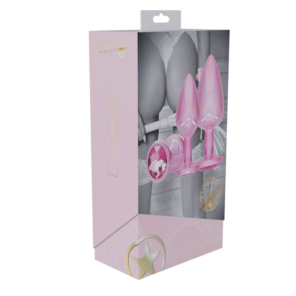 OUCH! Paris Collection - Metal Anal Plug Set -  - Metallic  Butt Plugs with Gem Bases - Set of 3 Sizes