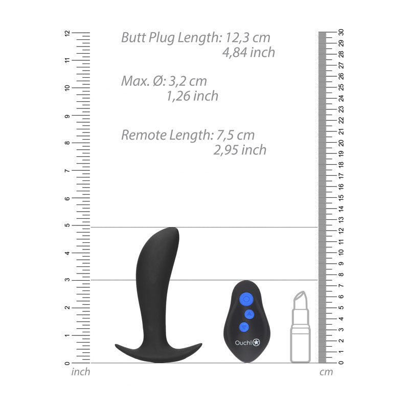 OUCH! e-Stim & Vibrating Butt Plug with Wireless Remote -  12.3 cm USB Rechargeable Vibrating Butt Plug with e-Stim