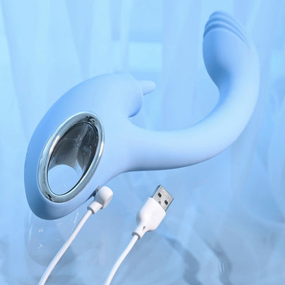 Playboy Pleasure SAPPHIRE SKY -  21.6 cm USB Rechargeable Vibrator with Double Tongue Stimulator