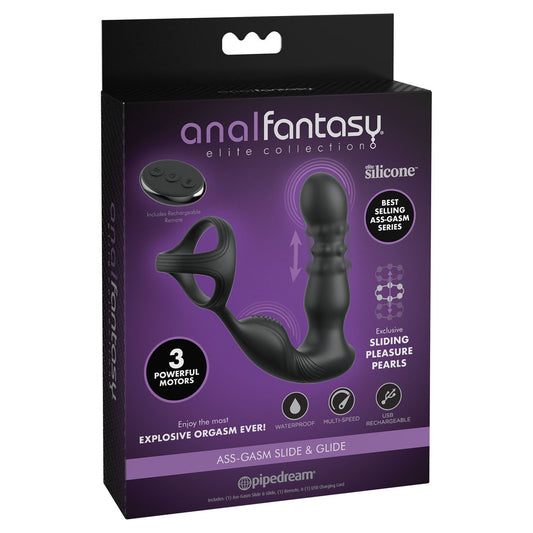 Anal Fantasy Elite Ass-Gasm Slide & Glide -  USB Rechargeable Prostate Massage with Cock Ring