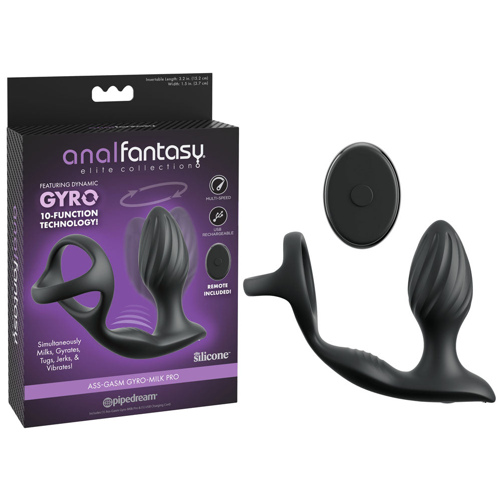 Anal Fantasy Elite Ass-Gasm Gyro-Milk Pro -  USB Rechargeable Gyrating Butt Plug with Cock Ring