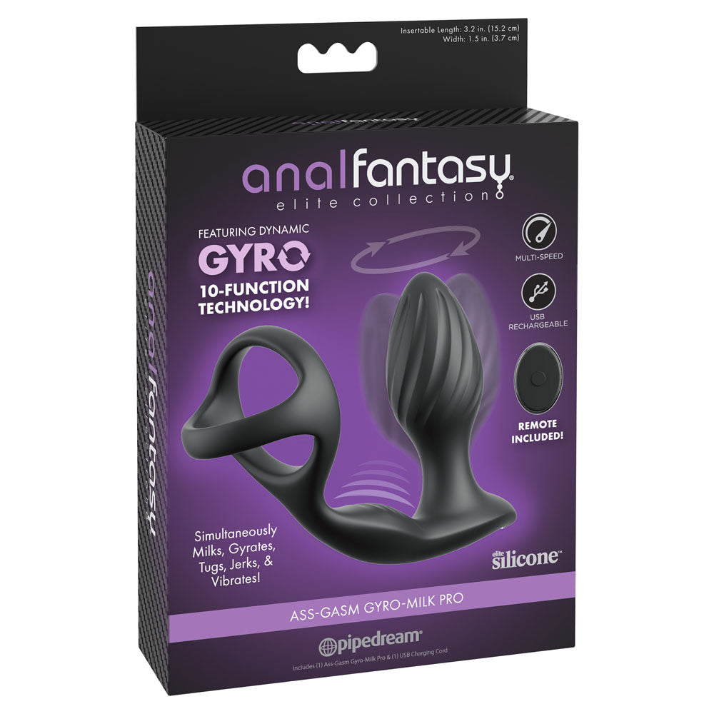 Anal Fantasy Elite Ass-Gasm Gyro-Milk Pro -  USB Rechargeable Gyrating Butt Plug with Cock Ring