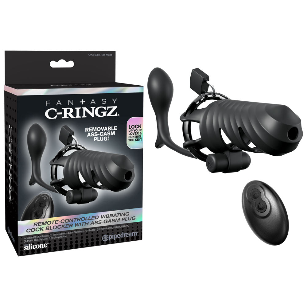 Fantasy C-Ringz Remote-Controlled Vibrating Cock Blocker with Ass-Gasm Plug -  Vibrating Cock Cage with Anal Plug
