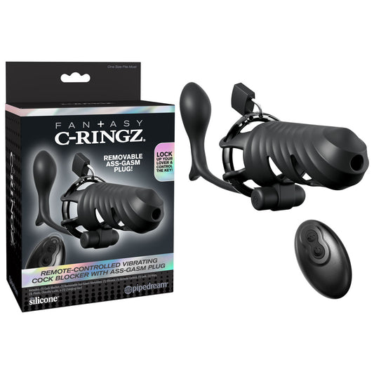 Fantasy C-Ringz Remote-Controlled Vibrating Cock Blocker with Ass-Gasm Plug -  Vibrating Cock Cage with Anal Plug