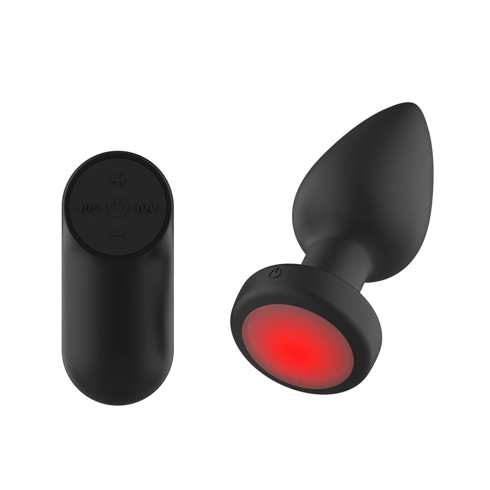 Passion Play Vibrating Butt Plug with LED Base - M -  10.4 cm USB Rechargeable Vibrating Butt Plug with LED Base and Wireless Remote