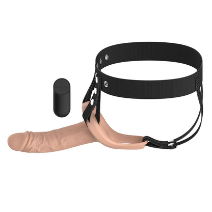 Passion Play Vibrating Realistic Hollow Strap-On -  -  15.5 cm USB Rechargeable Vibrating Hollow Strap-On with Wireless Remote