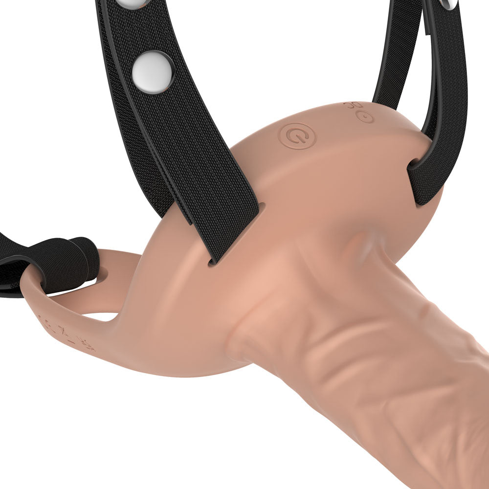 Passion Play Vibrating Realistic Hollow Strap-On -  -  15.5 cm USB Rechargeable Vibrating Hollow Strap-On with Wireless Remote