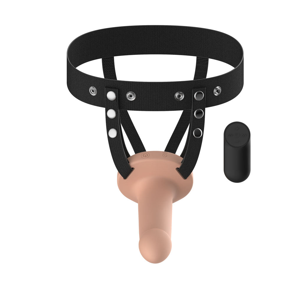 Passion Play Vibrating Smooth Hollow Strap-On -  -  15.5 cm USB Rechargeable Vibrating Hollow Strap-On with Wireless Remote