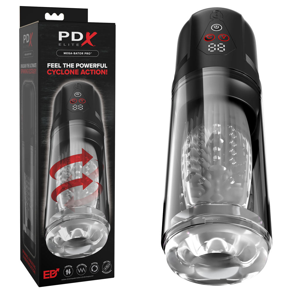 PDX Elite Mega-Bator Pro -  USB Rechargeable Vibrating & Spinning Auto Stroker
