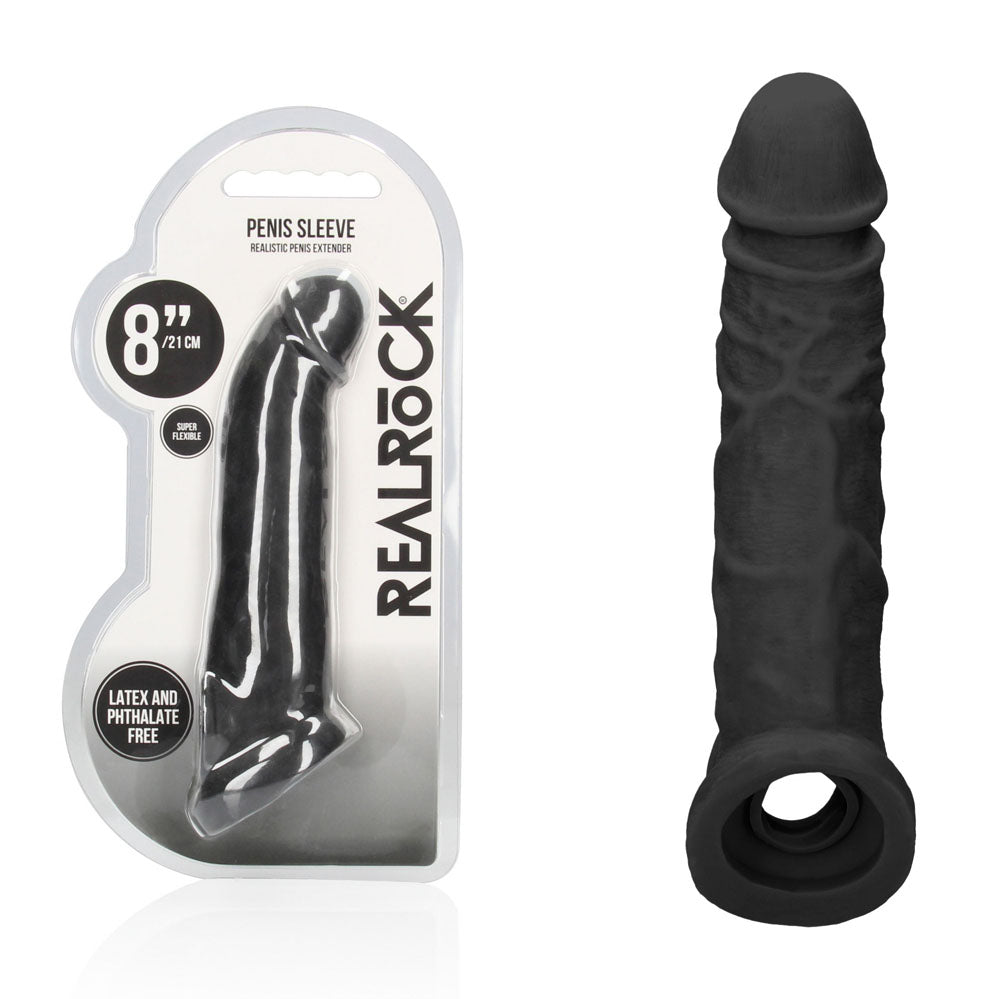 REALROCK 8'' Realistic Penis Extender with Rings -  -  20.3 cm Penis Extension Sleeve