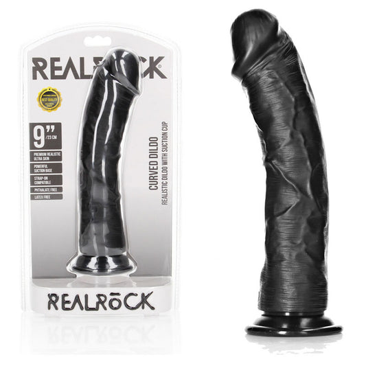 REALROCK Realistic Regular Curved Dildo with Suction Cup - 23 cm -  23 cm (9'') Dong