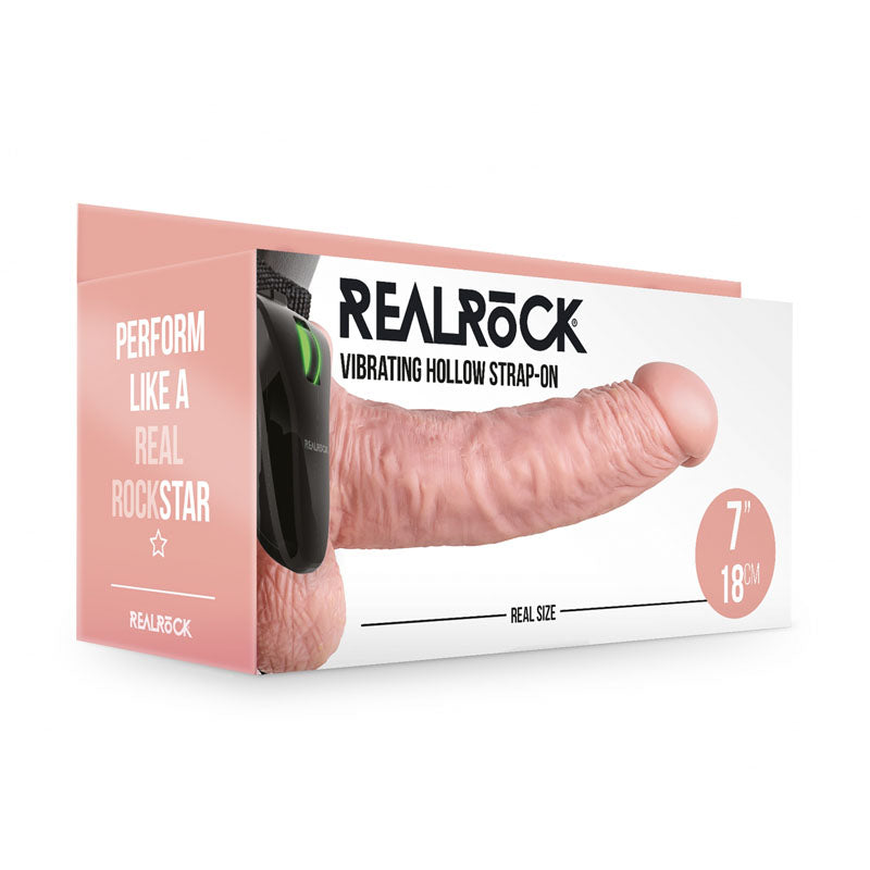 REALROCK Vibrating Hollow Strapon + Balls - 18cm  -  18 cm Vibrating Hollow Strap-On