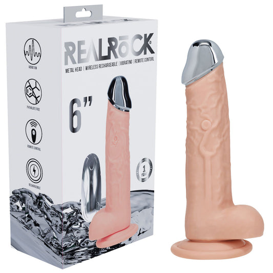REALROCK Metal Head 6'' Rechargeable Dildo -  -  16.2 cm USB Rechargeable Vibrating Dildo with Metal Head and Wireless Remote