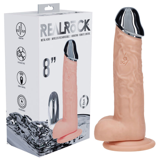 REALROCK Metal Head 8'' Rechargeable Dildo -  -  22 cm USB Rechargeable Vibrating Dildo with Metal Head and Wireless Remote
