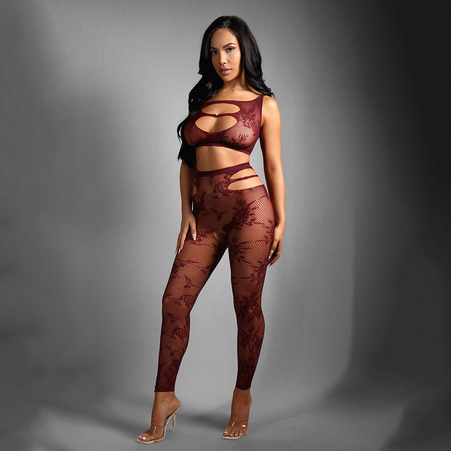 SHEER FANTASY UNDIVIDED ATTENTION - 1Size - Burgundy - One Size