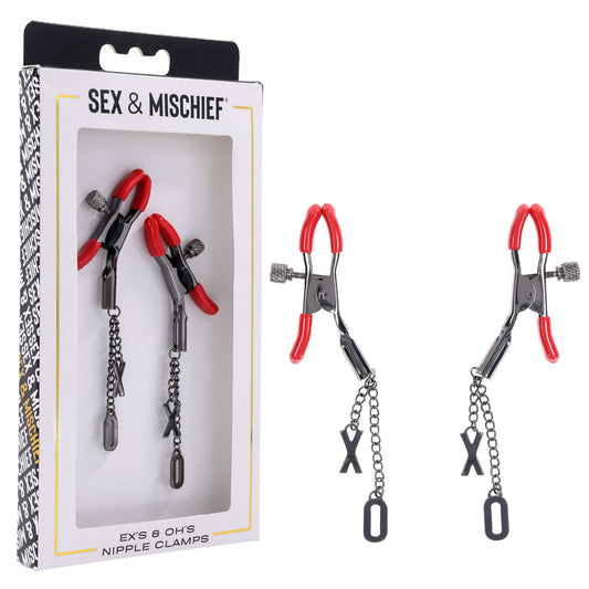 S&M Exs & Ohs Nipple Clamps -  Tipped Metal Nipple Clamps - Set of 2