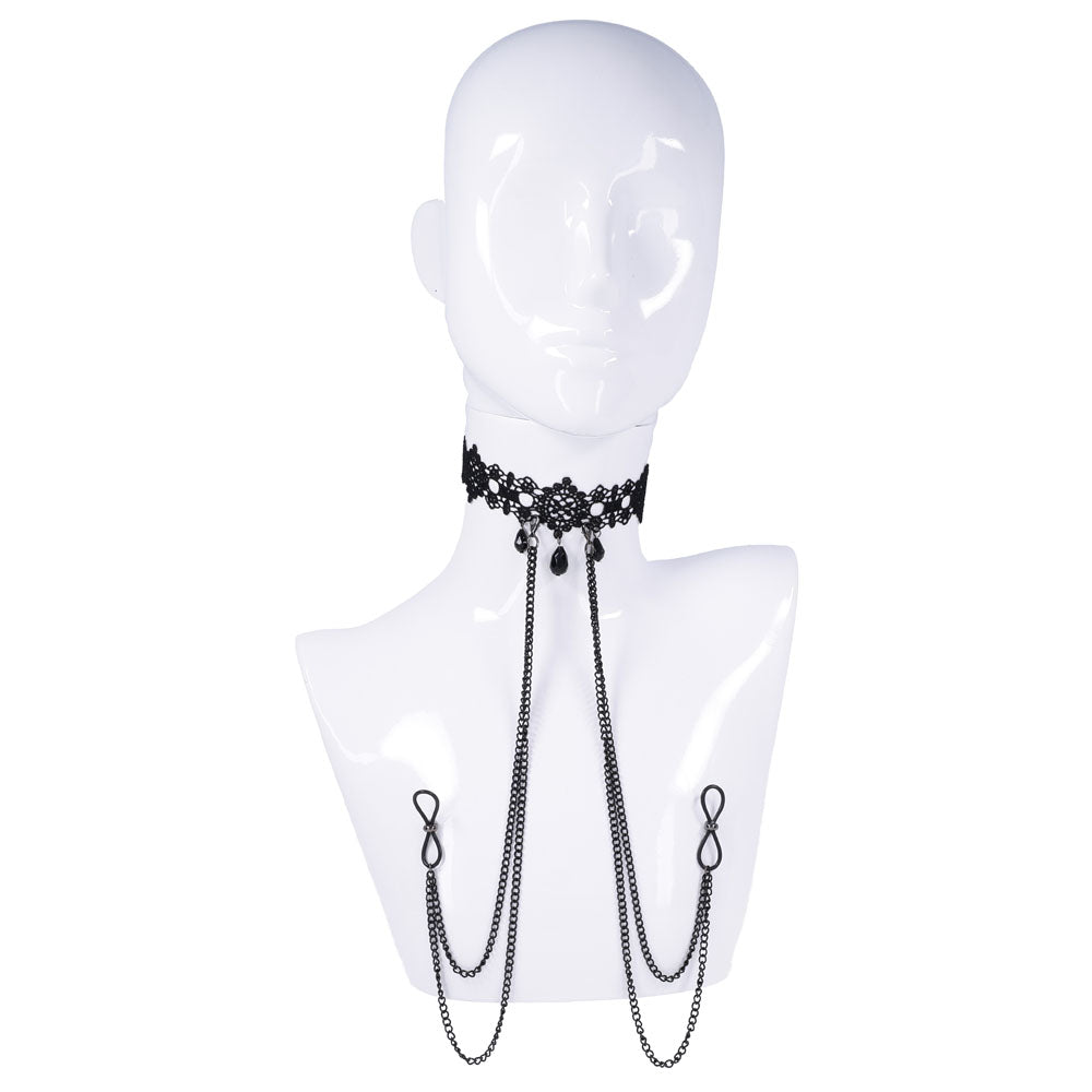Sex & Mischief Lace Collar with Nipple Ties -  Neck and Nipple Restraints
