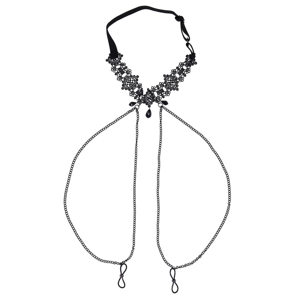 Sex & Mischief Lace Collar with Nipple Ties -  Neck and Nipple Restraints