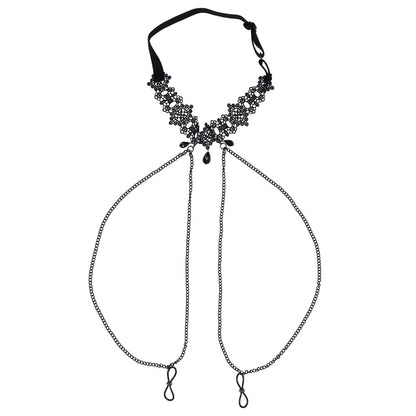 Sex & Mischief Lace Collar with Nipple Ties -  Neck and Nipple Restraints