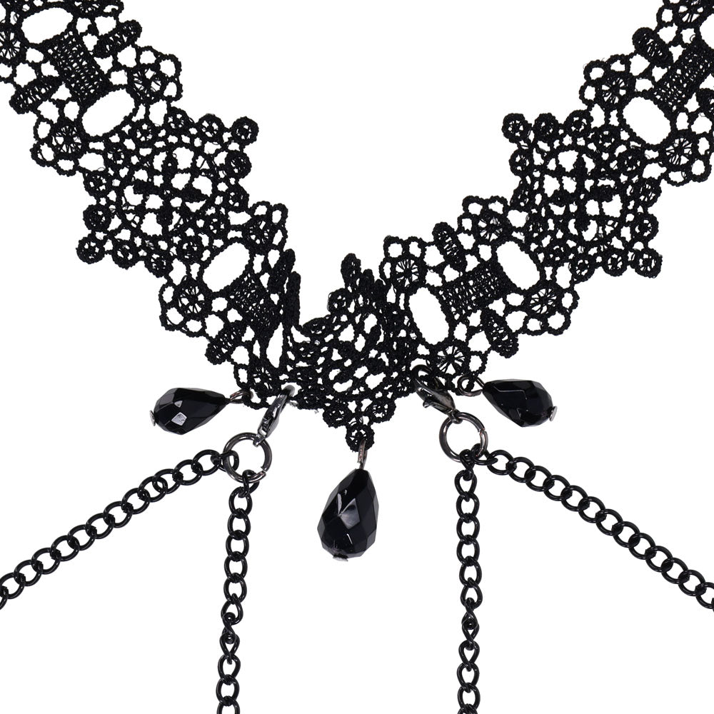 Sex & Mischief Lace Collar with Nipple Ties -  Neck and Nipple Restraints