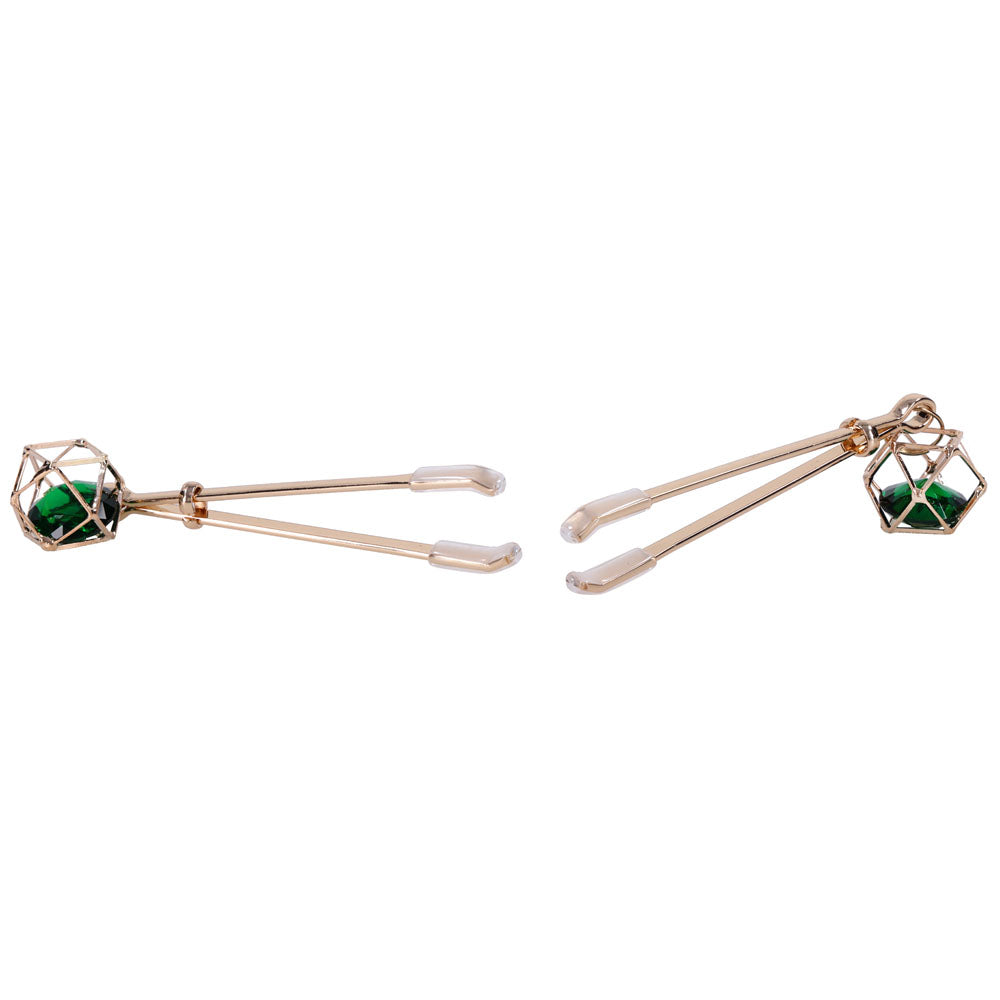 Sex & Mischief Indica Crystal Nipple Clips - Gold Nipple Clips with Emerald Gems