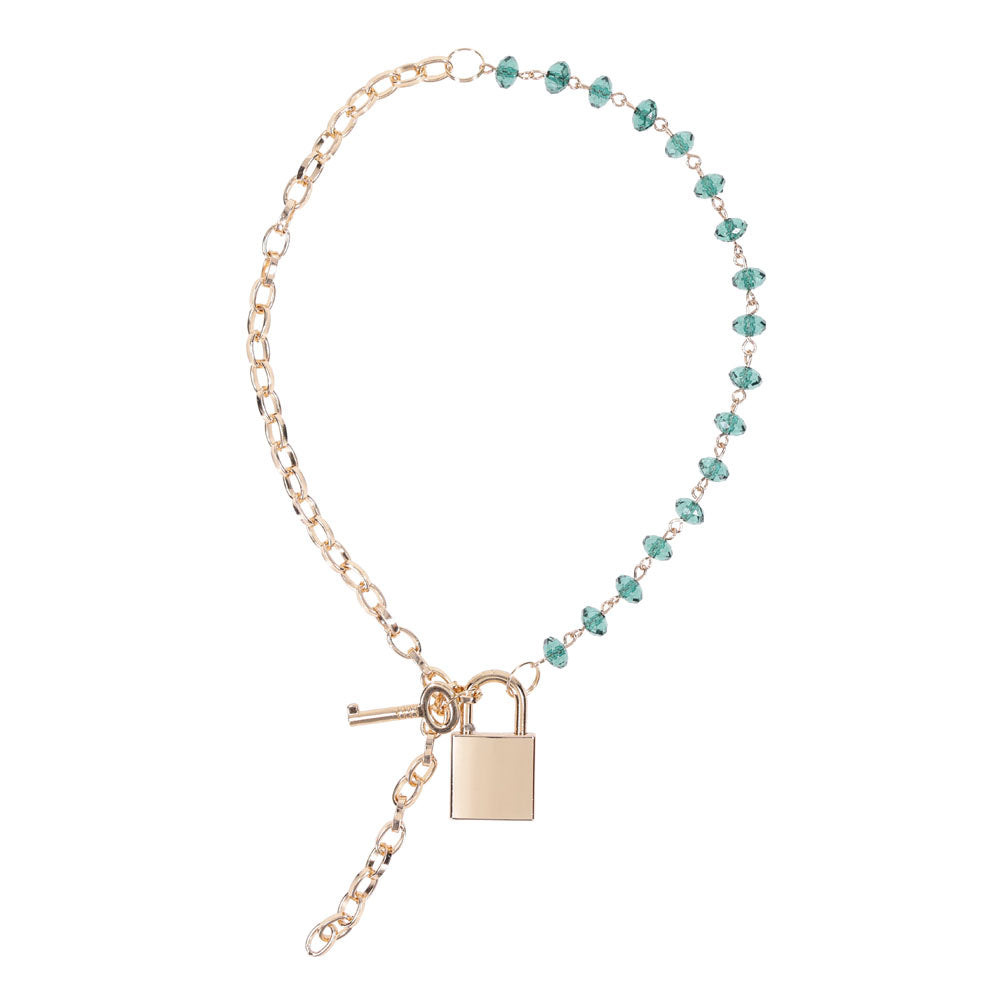 Sex & Mischief Indica Crystal Day Collar - Gold/Emerald Lockable Collar