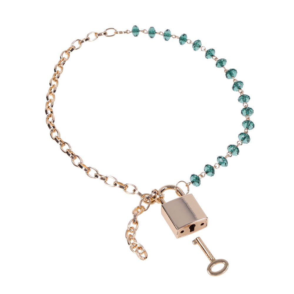 Sex & Mischief Indica Crystal Day Collar - Gold/Emerald Lockable Collar