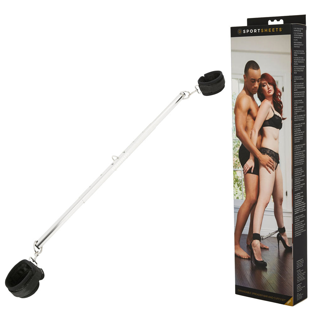 SPORTSHEETS Expandable Spreader Bar & Cuffs - Metal 74 cm Spreader Bar with Cuffs