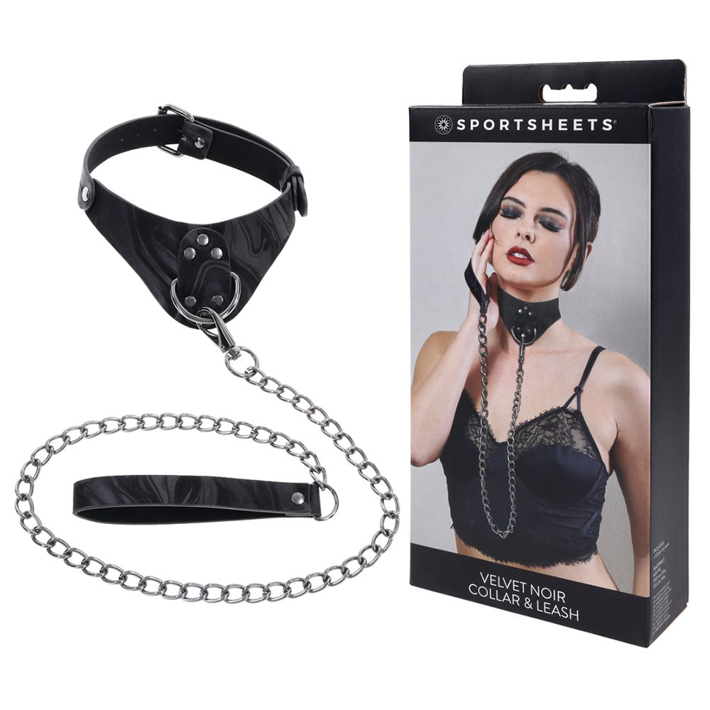 SPORTSHEETS Velvet Noir Collar & Leash -  Restraint & Leash