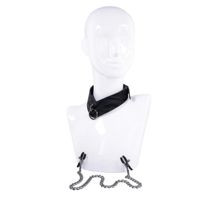 SPORTSHEETS Velvet Noir Collar & Removable Clamps -  Neck & Nipple Restraints
