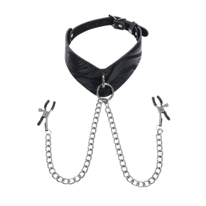 SPORTSHEETS Velvet Noir Collar & Removable Clamps -  Neck & Nipple Restraints