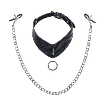 SPORTSHEETS Velvet Noir Collar & Removable Clamps -  Neck & Nipple Restraints