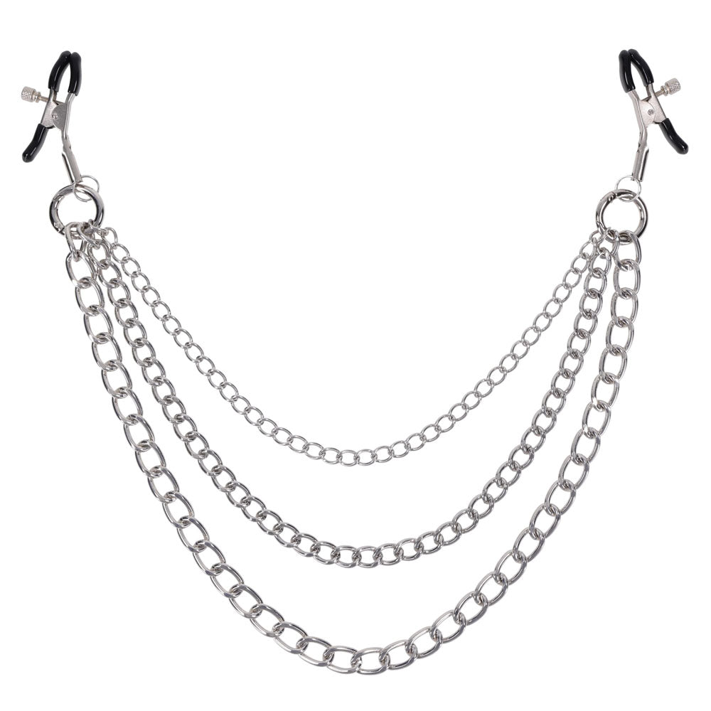 SPORTSHEETS Signature exCHAINgeable Nipple Jewelry - Silver Nipple Clamps with Chain