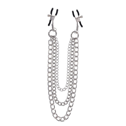 SPORTSHEETS Signature exCHAINgeable Nipple Jewelry - Silver Nipple Clamps with Chain