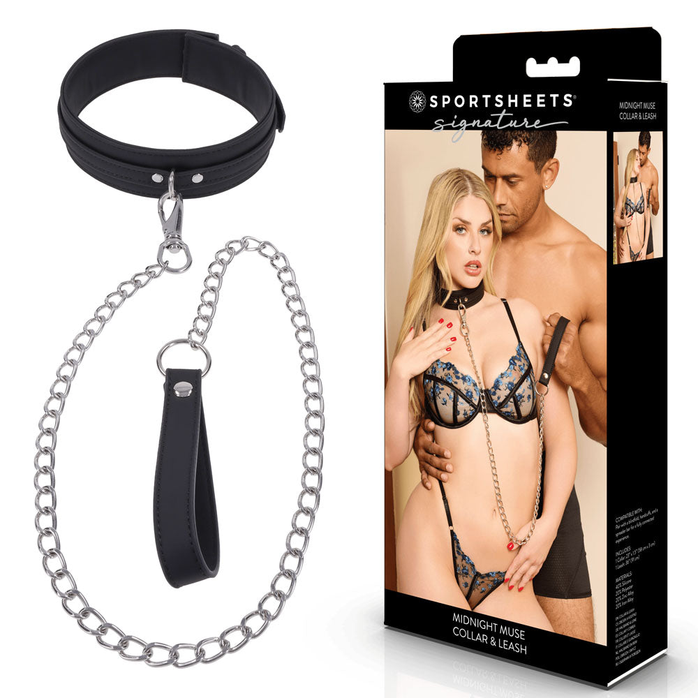 SPORTSHEETS Signature Midnight Muse Collar & Leash -  Adjustable Restraint
