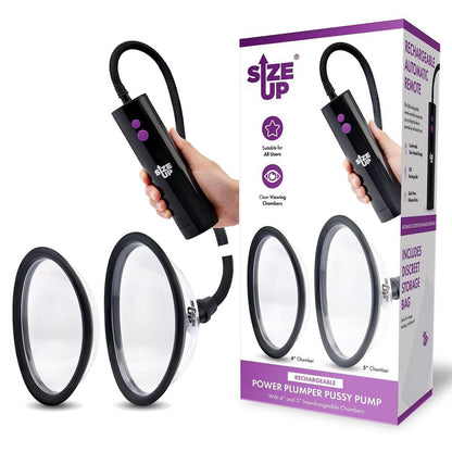 Size Up Rechargeable Power Plumper Pussy Pump -  USB Rechargeable Vagina Pump with Interchangeable Chambers