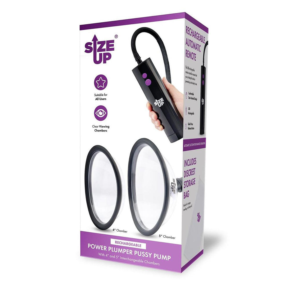 Size Up Rechargeable Power Plumper Pussy Pump -  USB Rechargeable Vagina Pump with Interchangeable Chambers