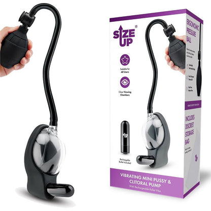 Size Up Vibrating Mini Pussy & Clitoral Pump -  USB Rechargeable Vibrating Vaginal and Clitoral Pump