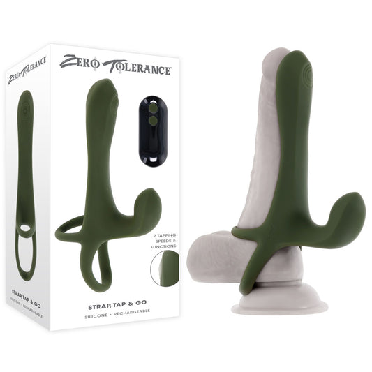 Zero Tolerance STRAP, TAP & GO -  USB Rechargeable Vibrating & Tapping Penis Sleeve with Wireless Remote