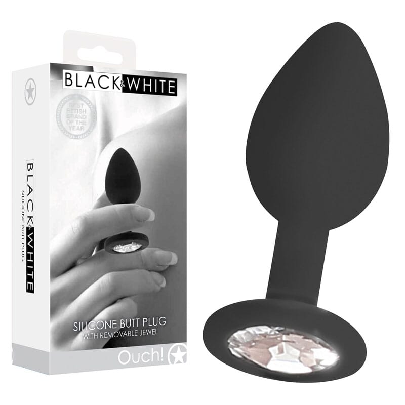 OUCH!  & White Silicone Butt Plug with Removable Jewel