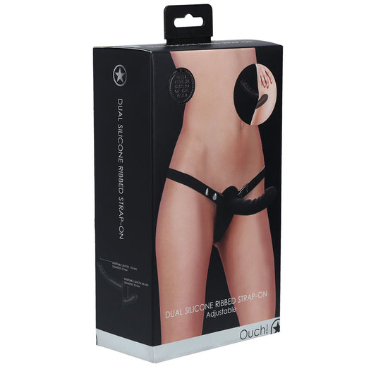 OUCH! Dual Silicone Ribbed Strap-On -