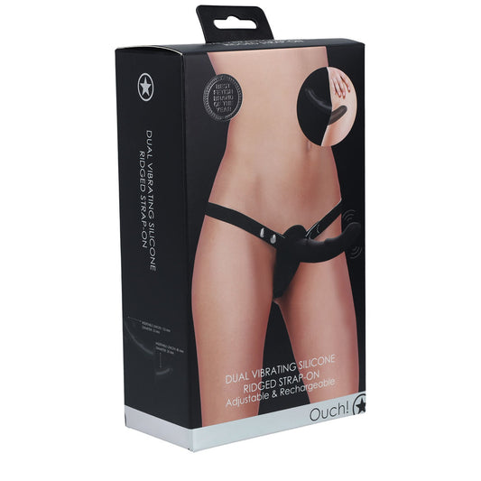 OUCH! Dual Vibrating Silicone Ridged Strap-On -
