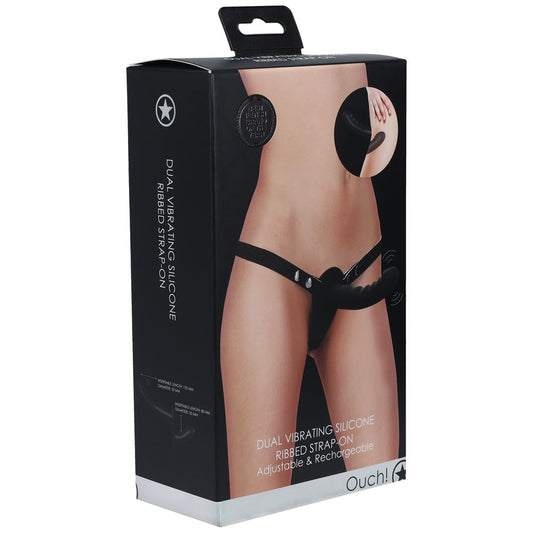 OUCH! Dual Vibrating Silicone Ribbed Strap-On -