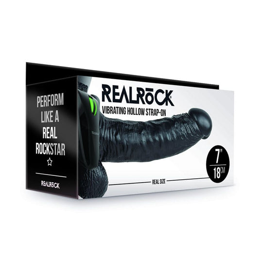 REALROCK Vibrating Hollow Strapon + Balls - 18cm